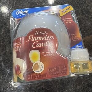 Glade Wisp Flameless Candle French Vanilla Scent Glass Holder NOS*